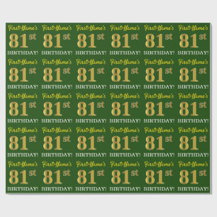 Green, Imitation Gold Look "81st BIRTHDAY" Wrapping Paper