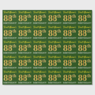 Green, Imitation Gold Look "88th BIRTHDAY" Wrapping Paper
