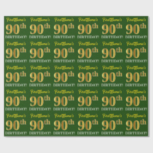 Green, Imitation Gold Look "90th BIRTHDAY" Wrapping Paper