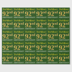 Green, Imitation Gold Look "92nd BIRTHDAY" Wrapping Paper