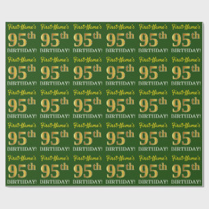 Green, Imitation Gold Look "95th BIRTHDAY" Wrapping Paper