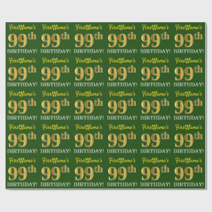 Green, Imitation Gold Look "99th BIRTHDAY" Wrapping Paper