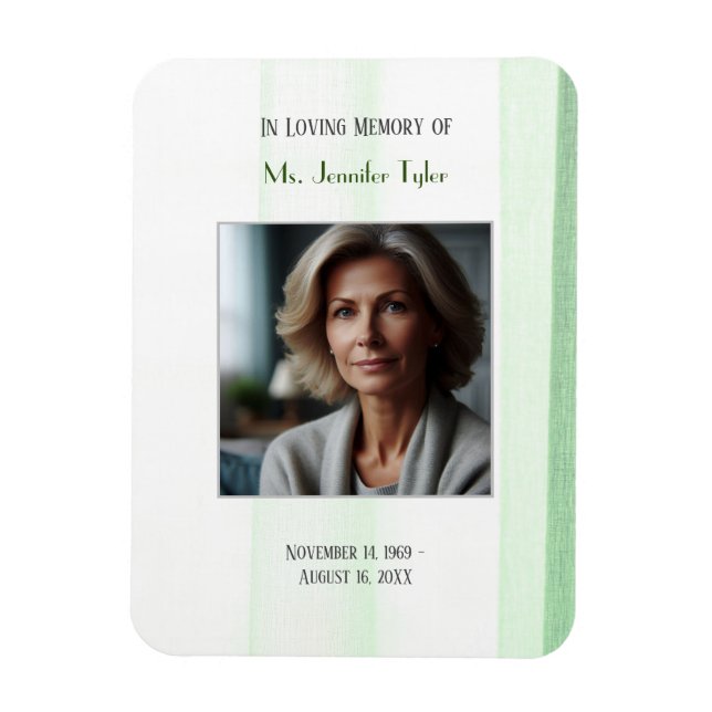 Green In Loving Memory Elegant Funeral Memorial Magnet (Vertical)