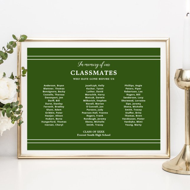 Green In Memory Of Classmates School Reunion Poster (Creator Uploaded)
