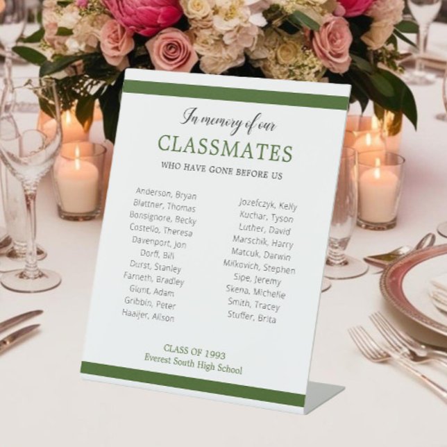 Green In Memory Of Our Classmates Reunion Honourin Pedestal Sign (Creator Uploaded)