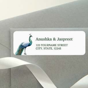 Green Indian Peacock Wedding Return Address