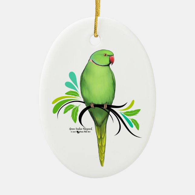 Green Indian Ringneck Parrot Ceramic Tree Decoration (Front)