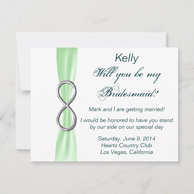 Green Infinity Wedding Bridesmaid Card (Front)