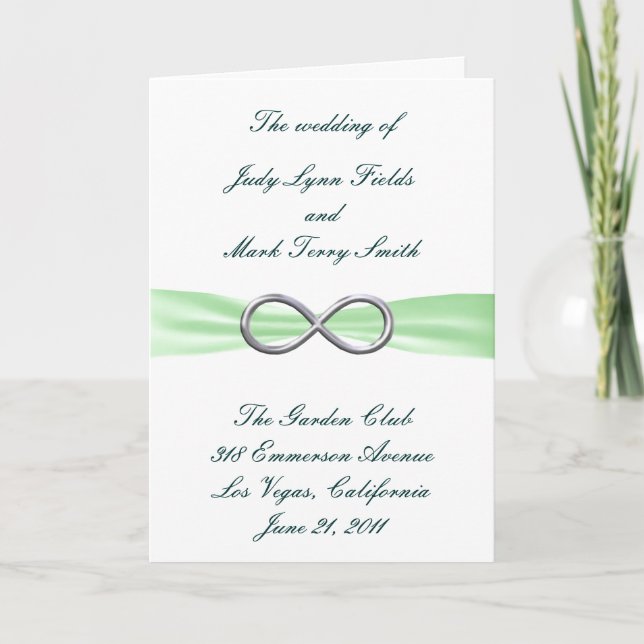 Green Infinity Wedding Program Card (Front)