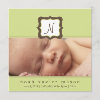 Green Initial Birth Announcement