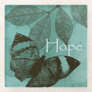 Green Inspirational Hope Butterfly Glass Coaster
