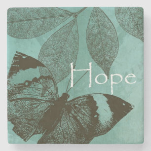 Green Inspirational Hope Butterfly Stone Coaster