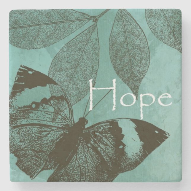 Green Inspirational Hope Butterfly Stone Coaster (Front)