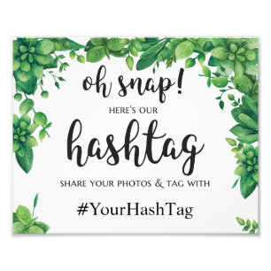 Green instagram hashtag sign Summer wedding poster