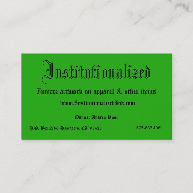 green, Institutionalised, Inmate artwork on app... Business Card (Front)