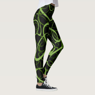 green intertwined loops geometric pattern leggings