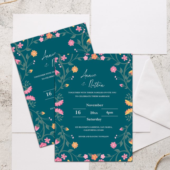 Green Intricate Floral Frame Wedding  Invitation (Green Intricate Floral Frame Wedding Invitation)