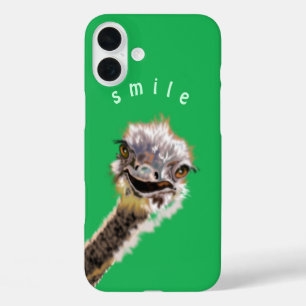 Green iPhone Case with Funny Ostrich - Smile