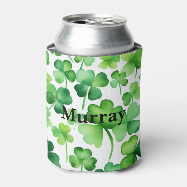Green Ireland Shamrock Irish Surname Name Custom  Can Cooler (Can Front)