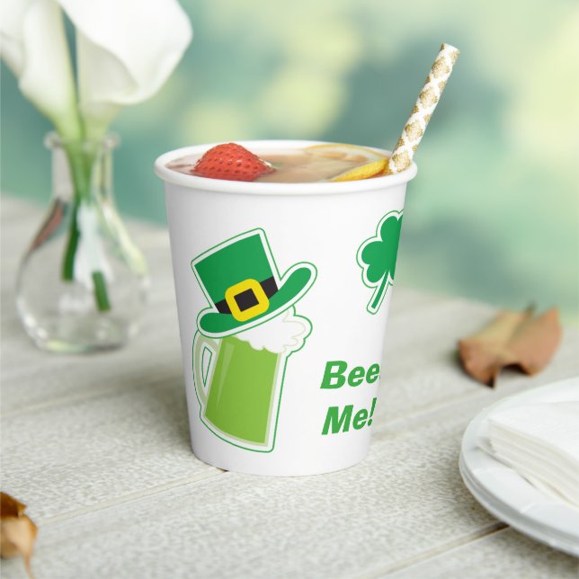Green Irish Beer Me St Patrick's Day Paper Cups (Insitu)