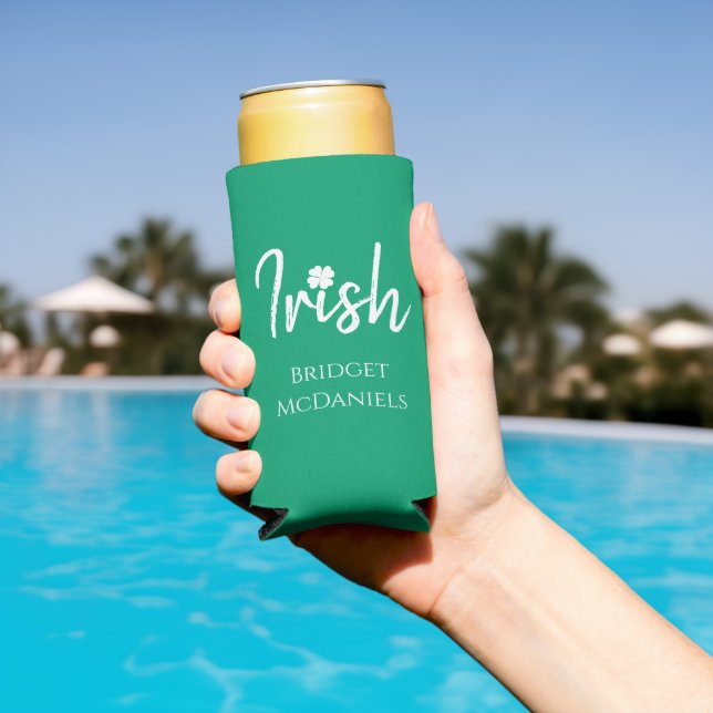 Green Irish Four Leaf Clover St Patricks Day     Seltzer Can Cooler (In Situ Pool)