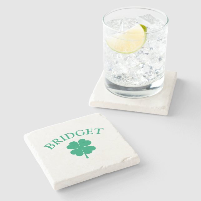 Green Irish Four Leaf Clover St Patricks Day      Stone Coaster (Side)