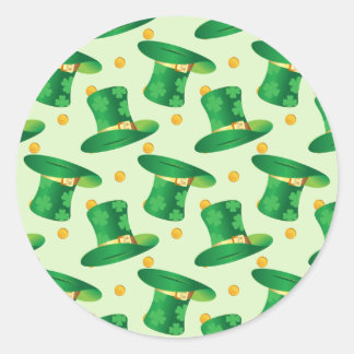 Green Irish Hat pattern , st patrick's day design Classic Round Sticker