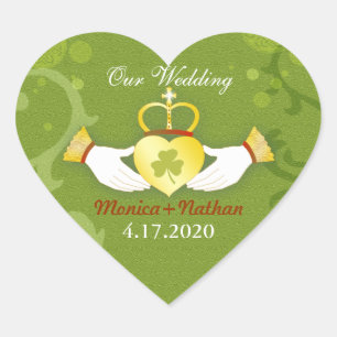 Green Irish Heart Shape Wedding Invitation Sticker