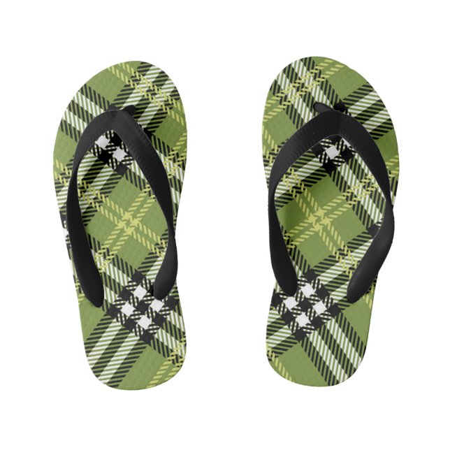 Green Irish Plaid Pattern Kid's Jandals (Footbed)