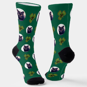 Green Irish Shamrock and Photo Custom Face Socks