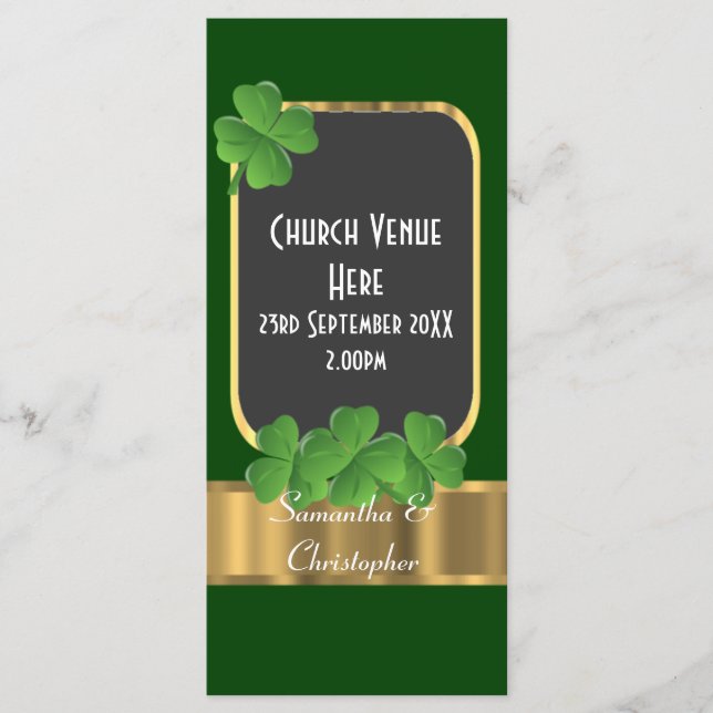 Green Irish shamrock clover wedding program Programme (Front)