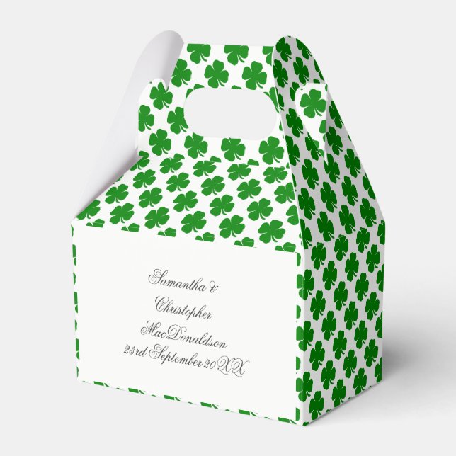 Green Irish shamrock pattern Favour Box (Front Side)