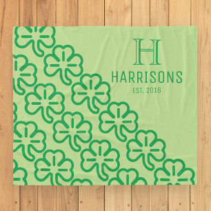 Green Irish Shamrock Personalised Family Name Fleece Blanket