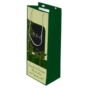 Green Irish shamrock personalised wedding Wine Gift Bag