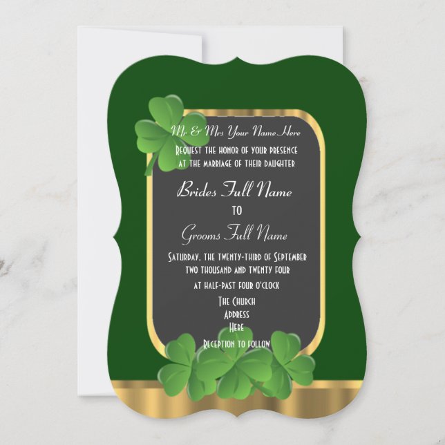 Green Irish shamrock wedding Invitation (Front)