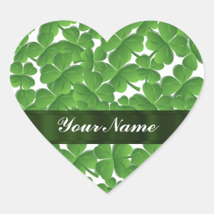 Green Irish shamrocks personalised Heart Sticker