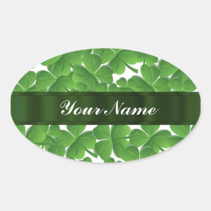 Green Irish shamrocks personalised Oval Sticker