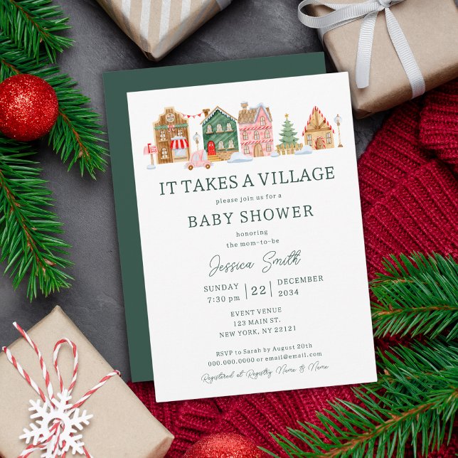 Green It Takes A Village Christmas Baby Shower Invitation (Green It Takes A Village Christmas Baby Shower Invitation
)