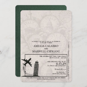 Green Italy Passport Wedding Invitation