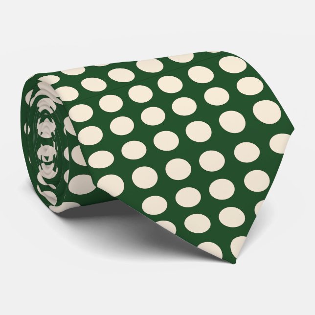 Green Ivory Colour Polka Dot Tie (Rolled)