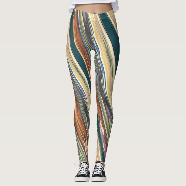 Green Ivory Irregular Stripes Leggings (Front)