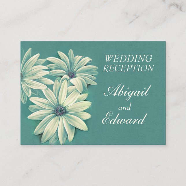 Green ivory wedding daisy art info enclosure card (Front)