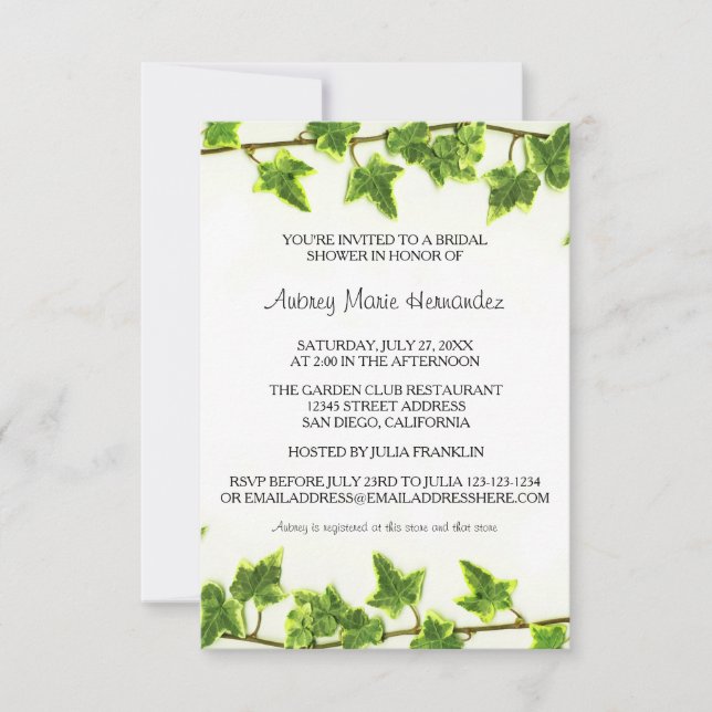 Green Ivy - 3x5 Bridal Shower Invitation (Front)