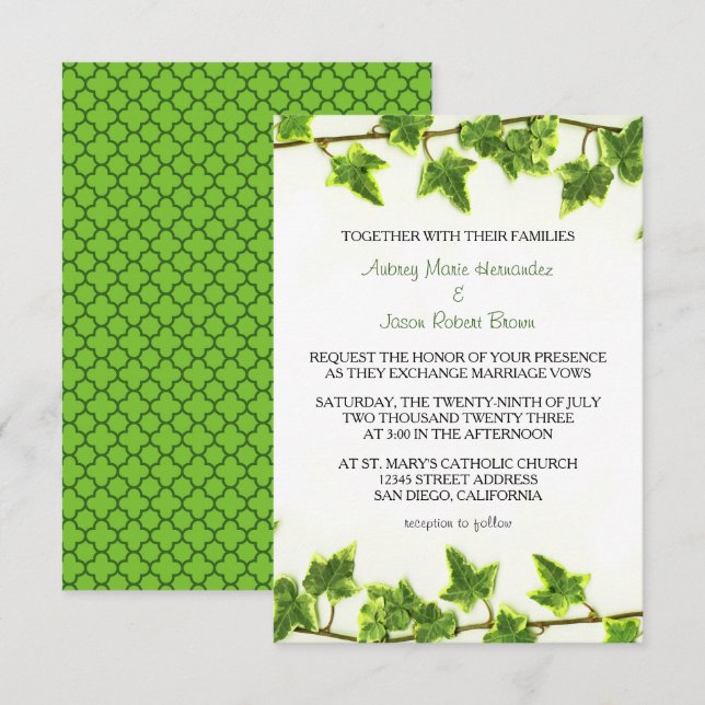 Green Ivy - 3x5 Wedding Invitation (Front/Back)