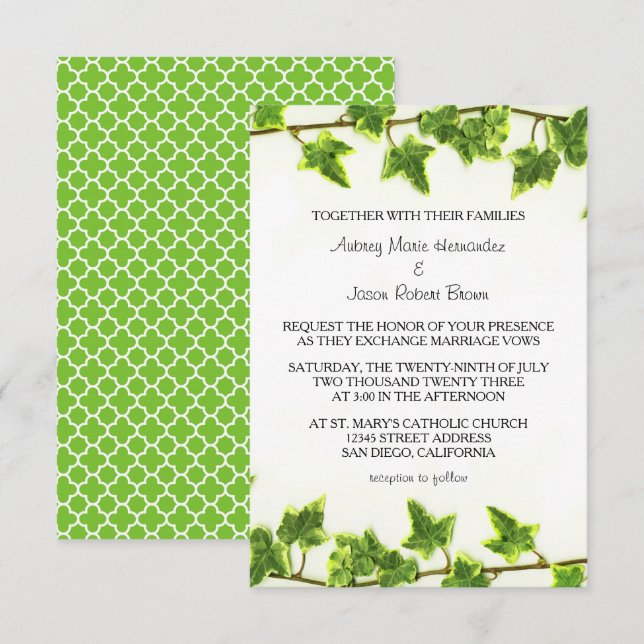 Green Ivy - 3x5 Wedding Invitation (Front/Back)
