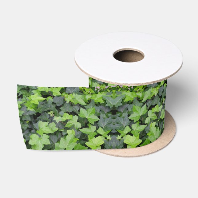 Green Ivy Botanical Print Satin Ribbon (Spool)