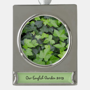 Green Ivy Botanical Print Silver Plated Banner Ornament
