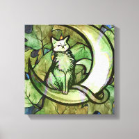 Green Ivy Cat Moon Child Art Luna Cats