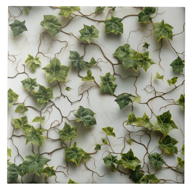 Green Ivy Leaves, Ceramic Wall Tile (The complete printed tile design. Tiles sold individually.)