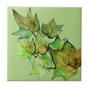 Green Ivy Nature Watercolor Tile